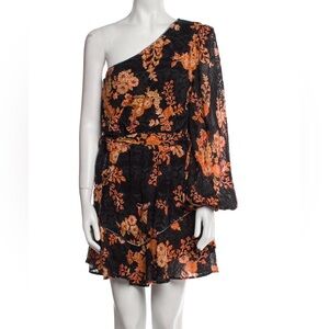 HEMANT & NANDITA Alia Black and Orange One-Shoulder Dress